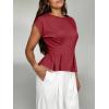 imageCicy Bell Womens Peplum Tops Summer Babydoll Cap Sleeve TShirts Dressy Casual Crew Neck Pleated BlousesBurgundy