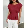 imageCicy Bell Womens Peplum Tops Summer Babydoll Cap Sleeve TShirts Dressy Casual Crew Neck Pleated BlousesBurgundy