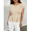 imageCicy Bell Womens Peplum Tops Summer Babydoll Cap Sleeve TShirts Dressy Casual Crew Neck Pleated BlousesLight Khaki