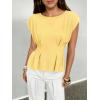 imageCicy Bell Womens Peplum Tops Summer Babydoll Cap Sleeve TShirts Dressy Casual Crew Neck Pleated BlousesLight Yellow
