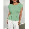 imageCicy Bell Womens Peplum Tops Summer Babydoll Cap Sleeve TShirts Dressy Casual Crew Neck Pleated BlousesPea Green