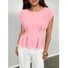 imageCicy Bell Womens Peplum Tops Summer Babydoll Cap Sleeve TShirts Dressy Casual Crew Neck Pleated BlousesPink