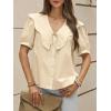 imageCicy Bell Womens Peter Pan Collar Button Down Shirts Puff Short Sleeve Summer Casual Eyelet Tops Cotton Loose Fit BlousesApricot