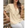 imageCicy Bell Womens Peter Pan Collar Button Down Shirts Puff Short Sleeve Summer Casual Eyelet Tops Cotton Loose Fit BlousesApricot