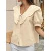 imageCicy Bell Womens Peter Pan Collar Button Down Shirts Puff Short Sleeve Summer Casual Eyelet Tops Cotton Loose Fit BlousesApricot