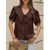 imageCicy Bell Womens Peter Pan Collar Button Down Shirts Puff Short Sleeve Summer Casual Eyelet Tops Cotton Loose Fit BlousesBrown