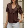 imageCicy Bell Womens Peter Pan Collar Button Down Shirts Puff Short Sleeve Summer Casual Eyelet Tops Cotton Loose Fit BlousesBrown
