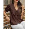 imageCicy Bell Womens Peter Pan Collar Button Down Shirts Puff Short Sleeve Summer Casual Eyelet Tops Cotton Loose Fit BlousesBrown