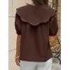 imageCicy Bell Womens Peter Pan Collar Button Down Shirts Puff Short Sleeve Summer Casual Eyelet Tops Cotton Loose Fit BlousesBrown