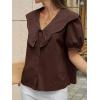 imageCicy Bell Womens Peter Pan Collar Button Down Shirts Puff Short Sleeve Summer Casual Eyelet Tops Cotton Loose Fit BlousesBrown