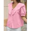 imageCicy Bell Womens Peter Pan Collar Button Down Shirts Puff Short Sleeve Summer Casual Eyelet Tops Cotton Loose Fit BlousesPink