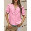 imageCicy Bell Womens Peter Pan Collar Button Down Shirts Puff Short Sleeve Summer Casual Eyelet Tops Cotton Loose Fit BlousesPink