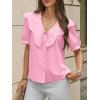 imageCicy Bell Womens Peter Pan Collar Button Down Shirts Puff Short Sleeve Summer Casual Eyelet Tops Cotton Loose Fit BlousesPink