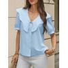 imageCicy Bell Womens Peter Pan Collar Button Down Shirts Puff Short Sleeve Summer Casual Eyelet Tops Cotton Loose Fit BlousesSky Blue