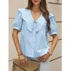 imageCicy Bell Womens Peter Pan Collar Button Down Shirts Puff Short Sleeve Summer Casual Eyelet Tops Cotton Loose Fit BlousesSky Blue