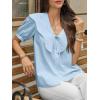 imageCicy Bell Womens Peter Pan Collar Button Down Shirts Puff Short Sleeve Summer Casual Eyelet Tops Cotton Loose Fit BlousesSky Blue