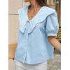 imageCicy Bell Womens Peter Pan Collar Button Down Shirts Puff Short Sleeve Summer Casual Eyelet Tops Cotton Loose Fit BlousesSky Blue