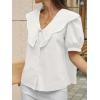 imageCicy Bell Womens Peter Pan Collar Button Down Shirts Puff Short Sleeve Summer Casual Eyelet Tops Cotton Loose Fit BlousesWhite
