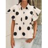 imageCicy Bell Womens Polka Dot Babydoll Tops Peplum Ruffle Cap Sleeve Blouses Summer Casual Half Button Up ShirtsBeige