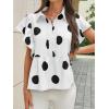 imageCicy Bell Womens Polka Dot Babydoll Tops Peplum Ruffle Cap Sleeve Blouses Summer Casual Half Button Up ShirtsWhite