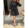 imageCicy Bell Womens Puff 34 Sleeve Mini Dresses Bow Tie Waist V Neck Casual Trendy Ruffle Tiered Short DressBlack