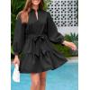 imageCicy Bell Womens Puff 34 Sleeve Mini Dresses Bow Tie Waist V Neck Casual Trendy Ruffle Tiered Short DressBlack