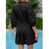 imageCicy Bell Womens Puff 34 Sleeve Mini Dresses Bow Tie Waist V Neck Casual Trendy Ruffle Tiered Short DressBlack