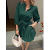imageCicy Bell Womens Puff 34 Sleeve Mini Dresses Bow Tie Waist V Neck Casual Trendy Ruffle Tiered Short DressDark Green