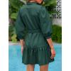 imageCicy Bell Womens Puff 34 Sleeve Mini Dresses Bow Tie Waist V Neck Casual Trendy Ruffle Tiered Short DressDark Green