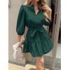 imageCicy Bell Womens Puff 34 Sleeve Mini Dresses Bow Tie Waist V Neck Casual Trendy Ruffle Tiered Short DressDark Green