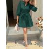 imageCicy Bell Womens Puff 34 Sleeve Mini Dresses Bow Tie Waist V Neck Casual Trendy Ruffle Tiered Short DressDark Green