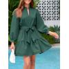 imageCicy Bell Womens Puff 34 Sleeve Mini Dresses Bow Tie Waist V Neck Casual Trendy Ruffle Tiered Short DressDark Green