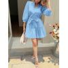 imageCicy Bell Womens Puff 34 Sleeve Mini Dresses Bow Tie Waist V Neck Casual Trendy Ruffle Tiered Short DressLight Blue
