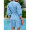 imageCicy Bell Womens Puff 34 Sleeve Mini Dresses Bow Tie Waist V Neck Casual Trendy Ruffle Tiered Short DressLight Blue