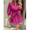 imageCicy Bell Womens Puff 34 Sleeve Mini Dresses Bow Tie Waist V Neck Casual Trendy Ruffle Tiered Short DressRose Red
