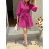 imageCicy Bell Womens Puff 34 Sleeve Mini Dresses Bow Tie Waist V Neck Casual Trendy Ruffle Tiered Short DressRose Red