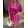 imageCicy Bell Womens Puff 34 Sleeve Mini Dresses Bow Tie Waist V Neck Casual Trendy Ruffle Tiered Short DressRose Red
