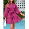 imageCicy Bell Womens Puff 34 Sleeve Mini Dresses Bow Tie Waist V Neck Casual Trendy Ruffle Tiered Short DressRose Red