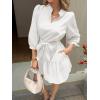 imageCicy Bell Womens Puff 34 Sleeve Mini Dresses Bow Tie Waist V Neck Casual Trendy Ruffle Tiered Short DressWhite