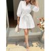 imageCicy Bell Womens Puff 34 Sleeve Mini Dresses Bow Tie Waist V Neck Casual Trendy Ruffle Tiered Short DressWhite