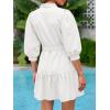 imageCicy Bell Womens Puff 34 Sleeve Mini Dresses Bow Tie Waist V Neck Casual Trendy Ruffle Tiered Short DressWhite