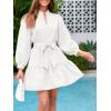 imageCicy Bell Womens Puff 34 Sleeve Mini Dresses Bow Tie Waist V Neck Casual Trendy Ruffle Tiered Short DressWhite