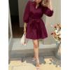 imageCicy Bell Womens Puff 34 Sleeve Mini Dresses Bow Tie Waist V Neck Casual Trendy Ruffle Tiered Short DressWine Red
