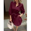 imageCicy Bell Womens Puff 34 Sleeve Mini Dresses Bow Tie Waist V Neck Casual Trendy Ruffle Tiered Short DressWine Red