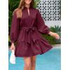 imageCicy Bell Womens Puff 34 Sleeve Mini Dresses Bow Tie Waist V Neck Casual Trendy Ruffle Tiered Short DressWine Red