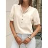 imageCicy Bell Womens Puff Short Sleeve Blouses Summer Casual Half Button Down Collared Shirts Cotton Loose Fit Work TopsBeige