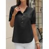 imageCicy Bell Womens Puff Short Sleeve Blouses Summer Casual Half Button Down Collared Shirts Cotton Loose Fit Work TopsBlack