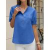 imageCicy Bell Womens Puff Short Sleeve Blouses Summer Casual Half Button Down Collared Shirts Cotton Loose Fit Work TopsBlue