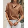 imageCicy Bell Womens Puff Short Sleeve Blouses Summer Casual Half Button Down Collared Shirts Cotton Loose Fit Work TopsBrown