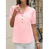 imageCicy Bell Womens Puff Short Sleeve Blouses Summer Casual Half Button Down Collared Shirts Cotton Loose Fit Work TopsPink